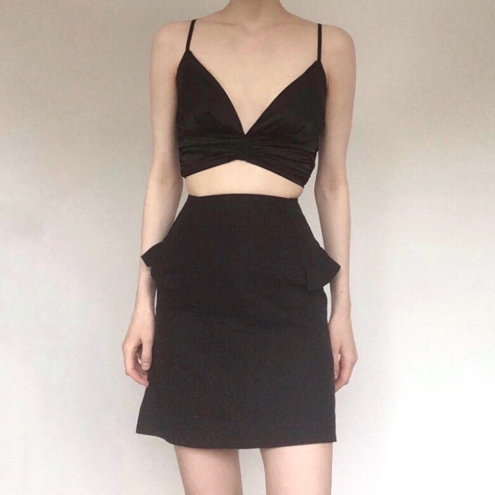 Sandro Black Mini Skirt with Ruffles on the Sides